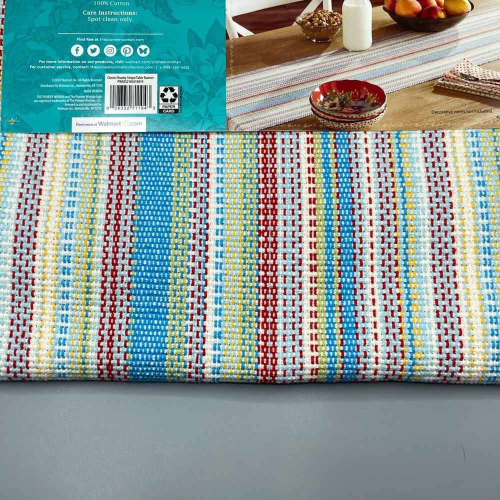 Pioneer Woman Chunky Stripe Knit Summer Table Runner ~ 14” x 72” - 100% Cotton